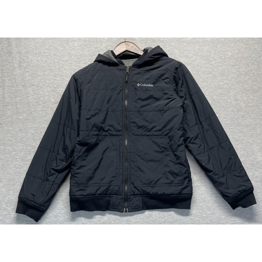 Columbia Windbreaker Jacket Womens Small Black Logo Long Sleeve Hooded Full Zip